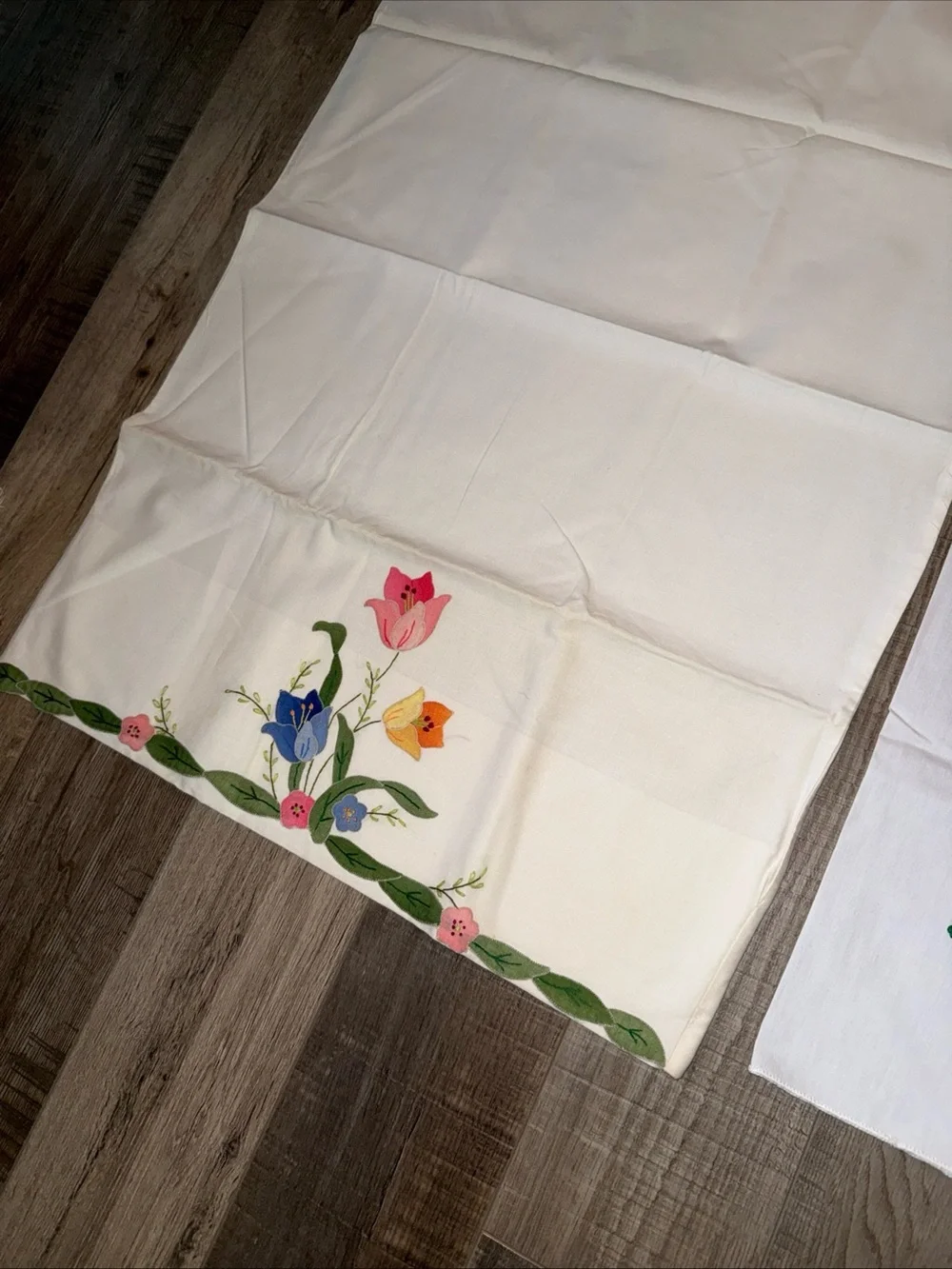 Embroidered Floral pillow cases- White with Multicolor Flowers